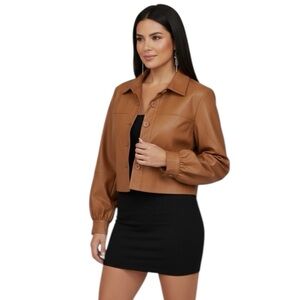 n:philanthropy Aurora Jacket Small Brown Vegan Faux Leather Cropped NWT